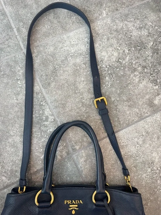 Prada Vitello Daino Bluette Calf leather Tote crossbody shoulder Bag pre owned - Picture 12 of 17